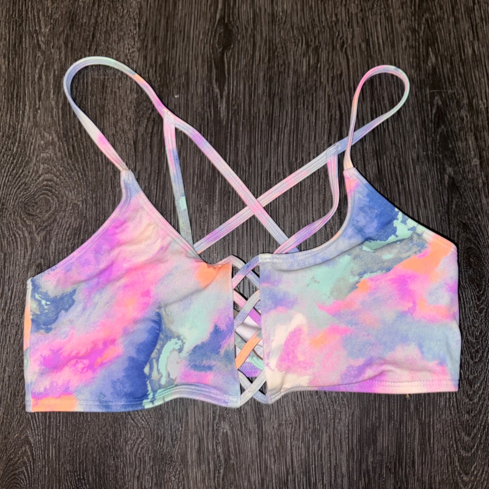 👙 Strappy Tie Dye Pink by Victoria Secret Criss Cross Halter Large Bikini Top